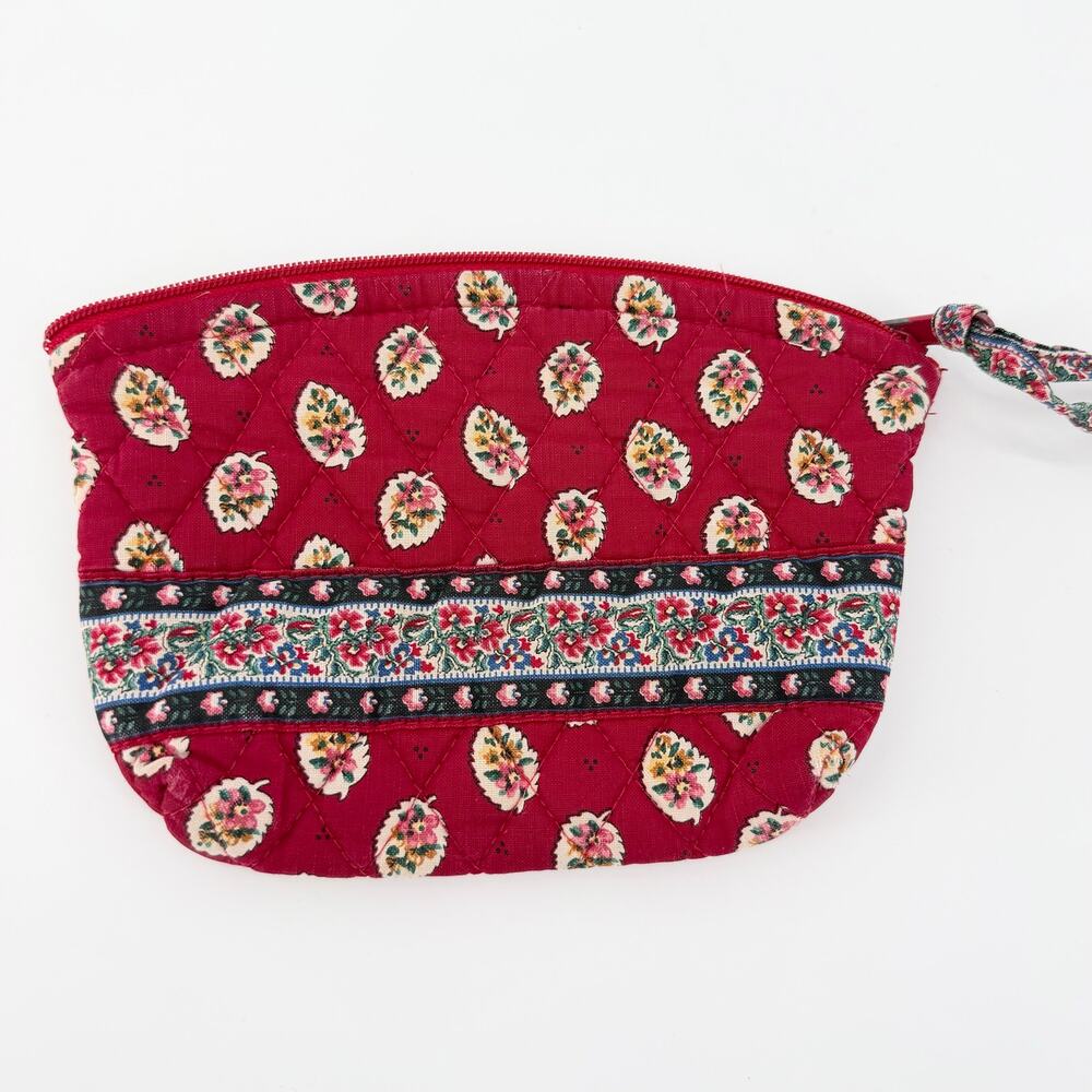 Vera Bradley Red Leaf Retired 1997 Vintage Quilted Cosmetic Pouch Zip Case Bag
